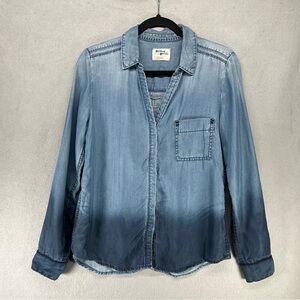 Holding Horses Anthropologie Shirt Womens Size 4 Ombre Chambray Denim V-Neck